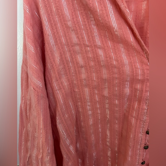 Pilcro The Tavi Top- Button Down Pink/coral w metallic stripe detail. size M - Picture 6 of 9